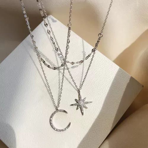 Sterling Star Moon Diple Ncklace Women Clavicl