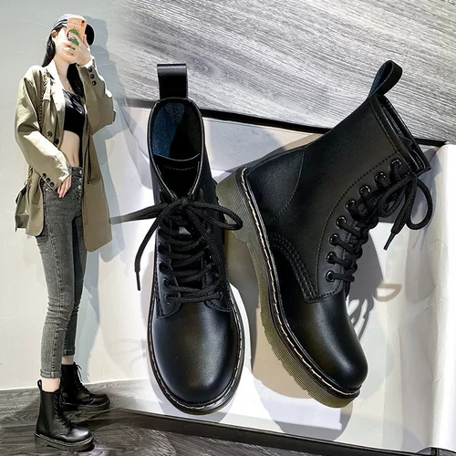 Martens, демисезонные нескользящие короткие сапоги в английском стиле, из натуральной кожи, 2020, по фигуре