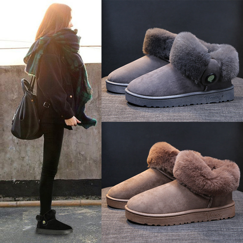 雪地靴女2019新款时尚短筒学生韩版百搭一脚蹬棉鞋女冬季加绒短靴