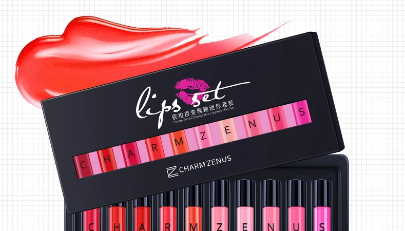 Sứ trang điểm Lip Gloss 10 Mini Trang điểm cho người mới bắt đầu Bộ dưỡng ẩm Giữ ẩm lâu dài Mẫu hộp quà tặng Son môi - Bộ trang điểm