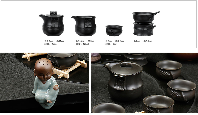 Back on a complete set of kung fu tea set suit household sharply stone solid wood tea tray was purple ceramic contracted tea tea taking