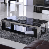  Lingpeng furniture office coffee table Double-layer tempered glass stainless steel marble coffee table Simple modern business coffee table