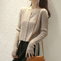 Wool Pit Knitted Cardigan Jacket Womens 2020 Autumn New Round Neck Short Long Sleeve Sweater