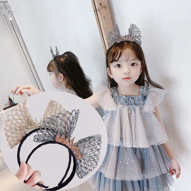 Korean Children Great Butterfly Knot Crown Hair Hoop Girl Photo Crown Headwear Gold Silk Hair Accessories Birthday Party Hair Clip