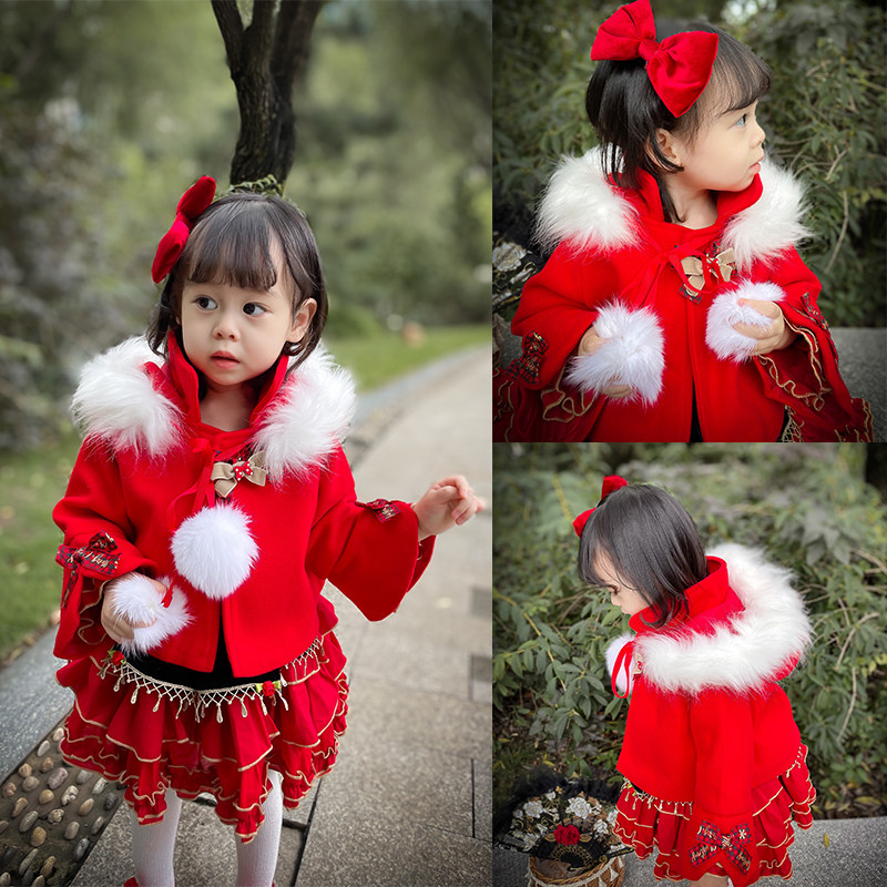 Girls woolen coat spring and autumn short red 2021 new small and medium children's clothing Western style children's woolen coat