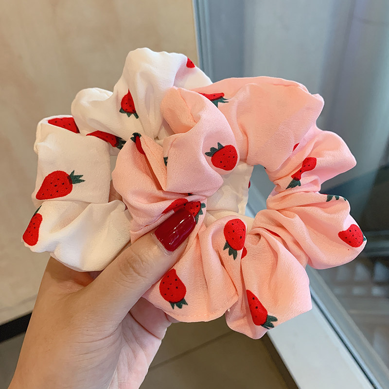 Cute Strawberry Large Intestine Hair Ring Mesh Red Women Ins South Korea Zhair Leather Fascia Fattening Hair Accessories Hair Accessories Hair Accessories