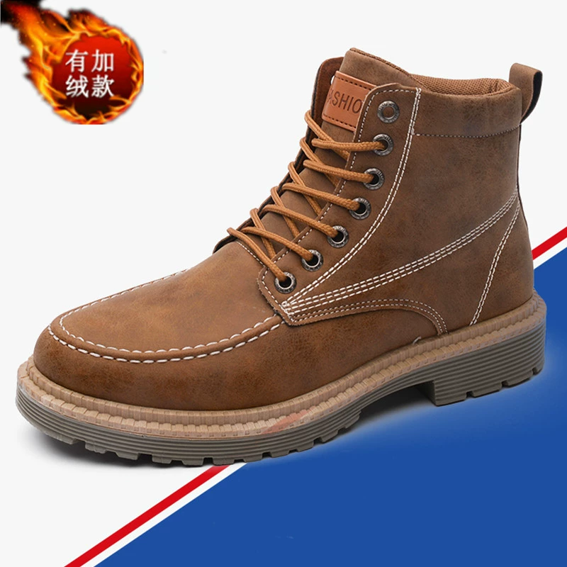 Martin boots nam mùa thu và mùa đông mới phong cách Hàn Quốc giày cao cổ của Anh công cụ của nam giới giày cao cổ nam trung bình giày quân đội giày hợp thời trang - Giay cao