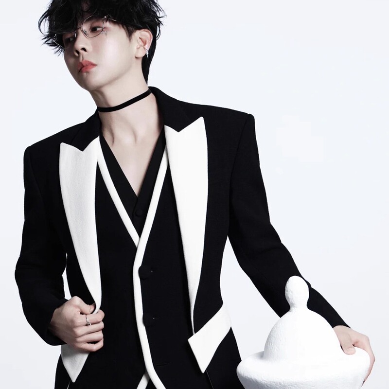 Hu Xia Celebrity Style Men's Notch Lapel Black and White Color-Blocked Suit Set, Business Casual Korean Style, Exquisite and Trendy