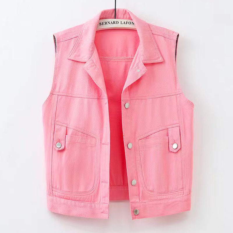 Colorful Denim Vest for Women, Short Style, Spring and Autumn 2026 New Model, Lapel Collar, Sleeveless Jacket, Slim Fit Vest for Layering