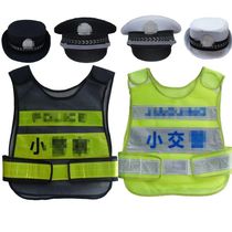 Childrens reflective vest police role-playing small traffic police toddler reflective vest police big-brimmed hat performance costume