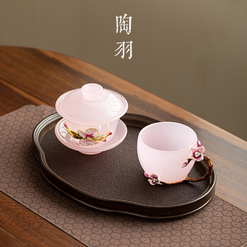 中国茶器 粉彩双龍戯珠図三才蓋碗 中国茶器 粉彩双