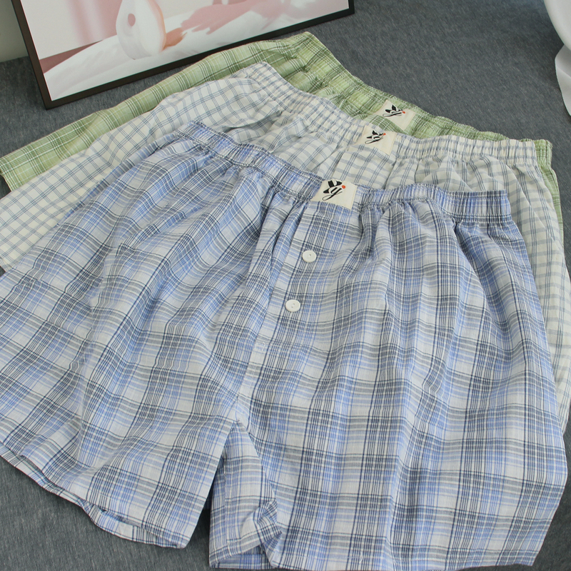 Men's Summer Boxer Shorts Woven Cotton Shorts Summer Plaid Home Sleepwear Plaid Men's Summer Boxer Shorts Woven Cotton Shorts Summer Plaid Home Sleepwear Plaid
