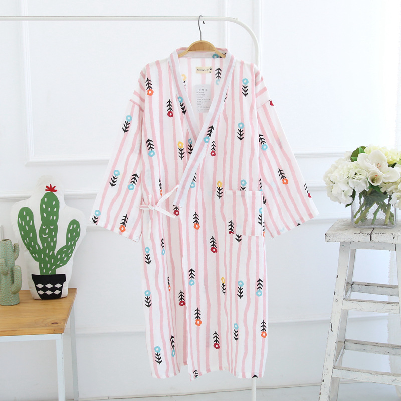 Nhật bản phong cách mỏng áo bông gạc áo choàng dịch vụ nhà kimono áo choàng tắm chín- điểm tay áo phần dài mảnh duy nhất nữ mùa hè