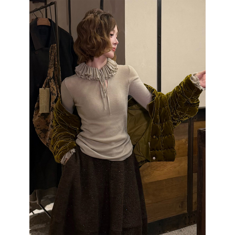 Yolo Yolu•Muwa New Chinese Style Autumn Sheep Wool + Mulberry Silk Knitted Doll Collar Tassel Stretch Sweater Yolo Yolu•Muwa New Chinese Style Autumn Sheep Wool + Mulberry Silk Knitted Doll Collar Tassel Stretch Sweater