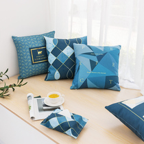 ins Nordic pillow blue geometric sofa pillow cushion living room pillow cotton and linen pillow custom bed pillow