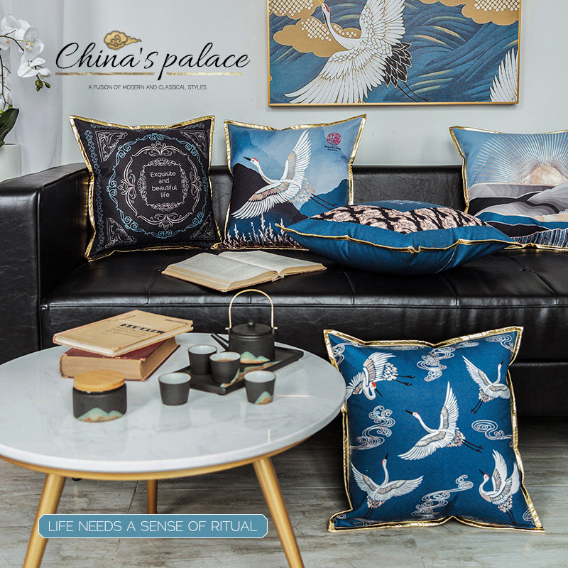 Light and luxurious new Chinese style sofa cuddling back cushion Living room sofa cushions Pillow Cotton Linen Pillow Leather Bag side leaning pillowcase