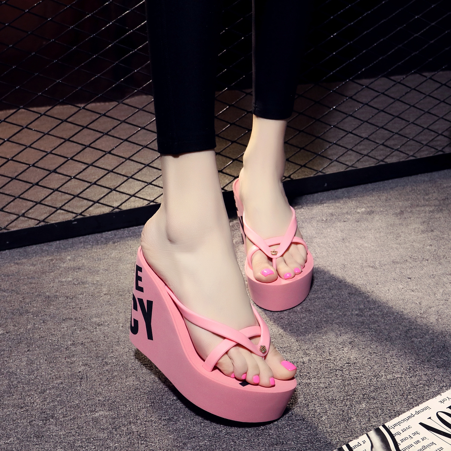 Dép xỏ ngón cao gót Nêm dép dài 11cm sandal nữ đế thấp