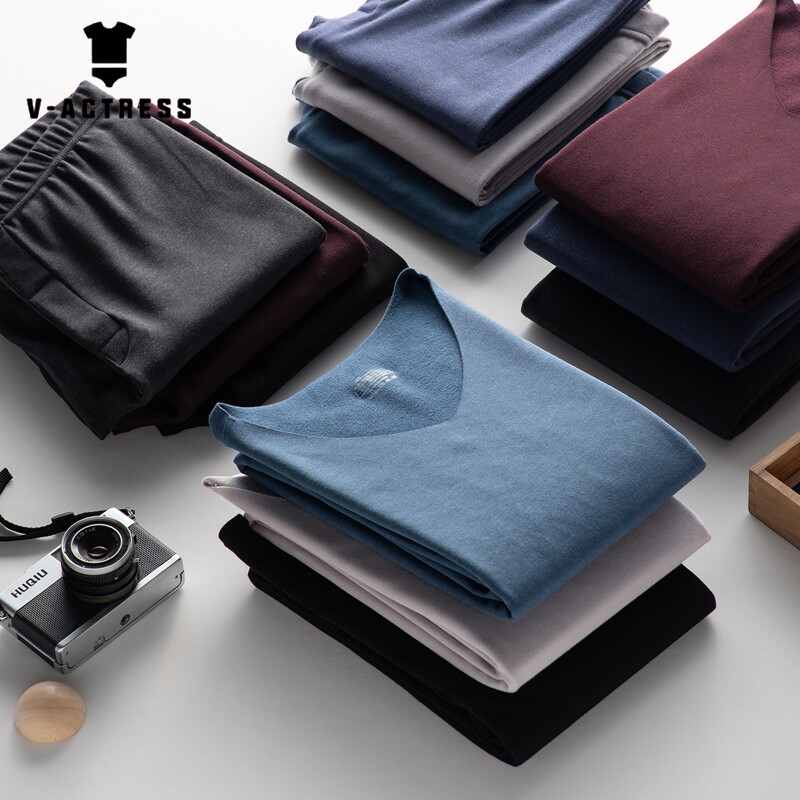De Velvet seamless thermal underwear men's thickened plus velvet autumn and winter men's self-heating autumn clothes and johns inner wear suit tide