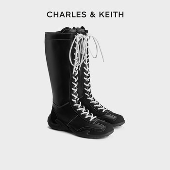 Charles&Keith25 New Winter Model Ck1-91960001 Flat Lace-Up Boots Sports Style Boxing Boots