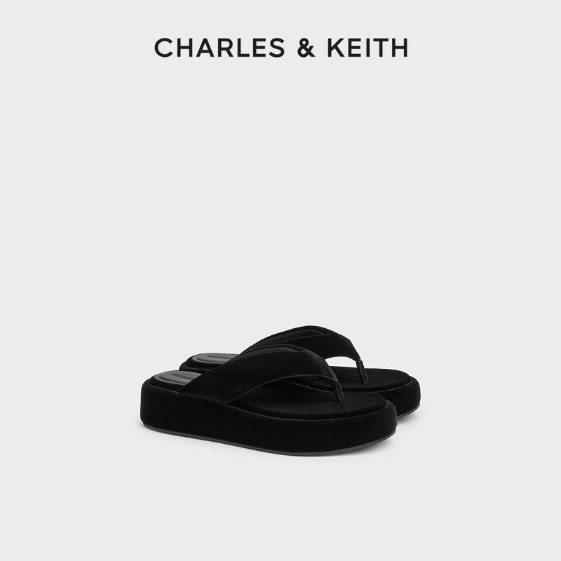 Charles&Keith26 New Autumn Style Ck1-80580171-1 Fashionable Velvet Thick-Soled Flip-Flops Charles&Keith26 New Autumn Style Ck1-80580171-1 Fashionable Velvet Thick-Soled Flip-Flops