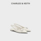 CHARLES&KEITH25 Autumn New CK1-70381147 Bright diamond square buckle pointed toe flat sandals single shoes
