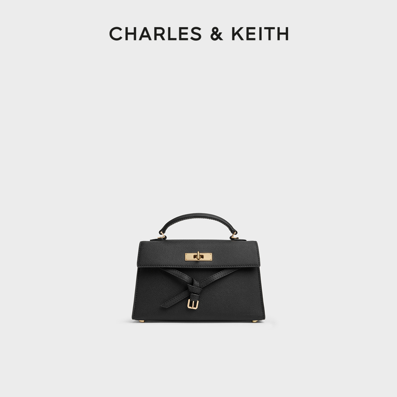 [Back-To-School Season] Charles&Keith26 New Model Ck2-50701691 Lychee Pattern Handbag Bow Tie Bag