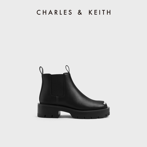 CHARLES&KEITH Осенние модные короткие сапоги на платформе, цвет металлик, тренд сезона, круглый носок
