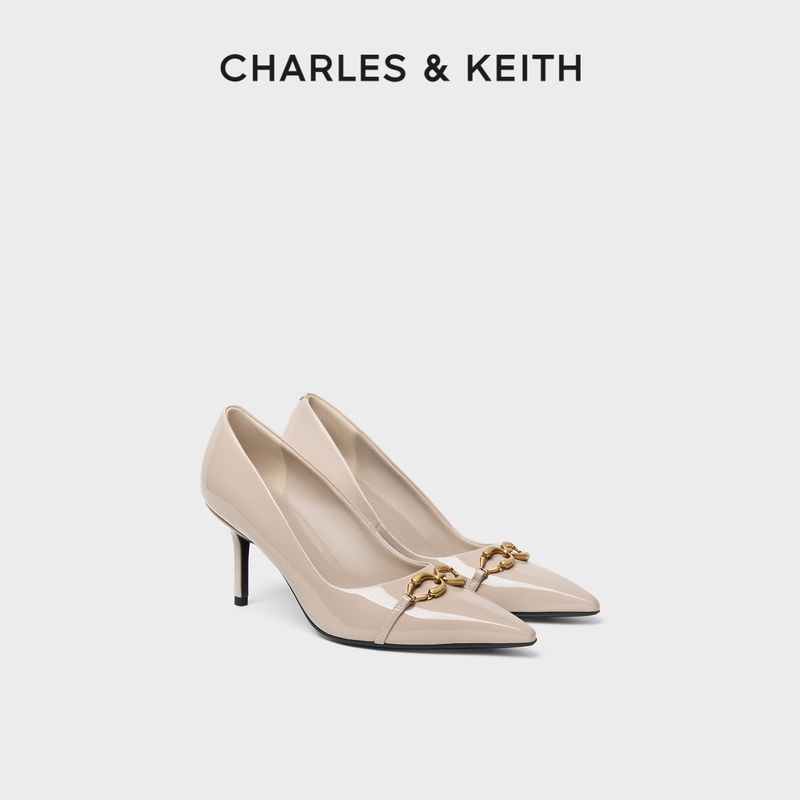 Charles&Keith26 New Autumn Style Ck1-60580351 Fashionable Pointed Toe Metal Chain Commuter High Heels