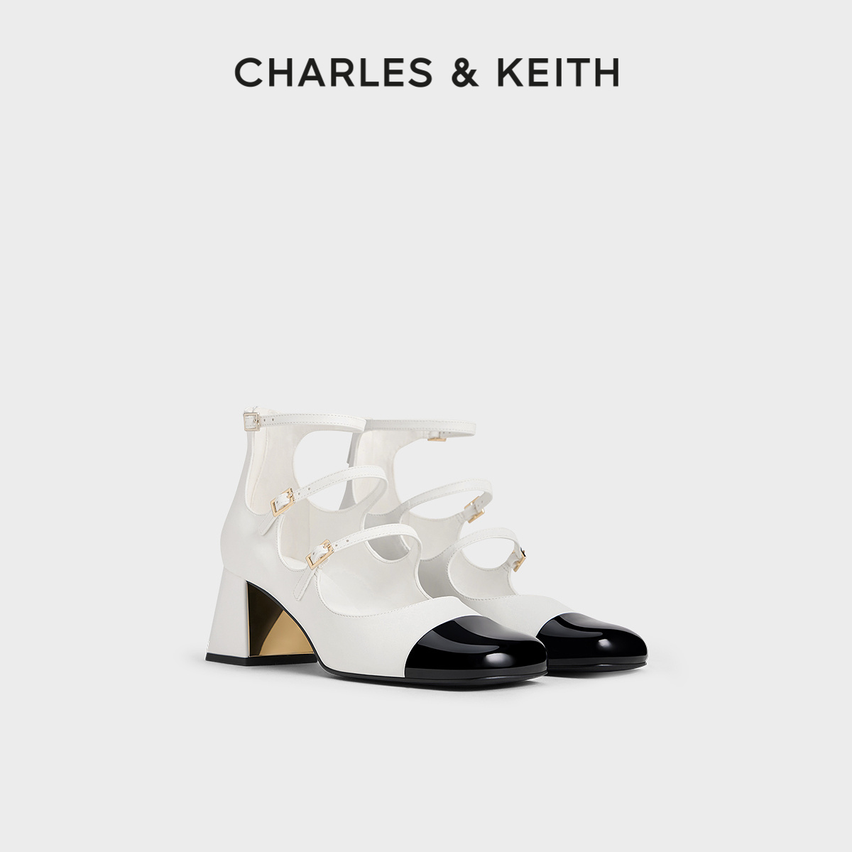 CHARLES&amp;KEITH 夏用レディースシューズ CK1-60361531 レトロハイカット中空厚ヒールメリージェーンシューズ