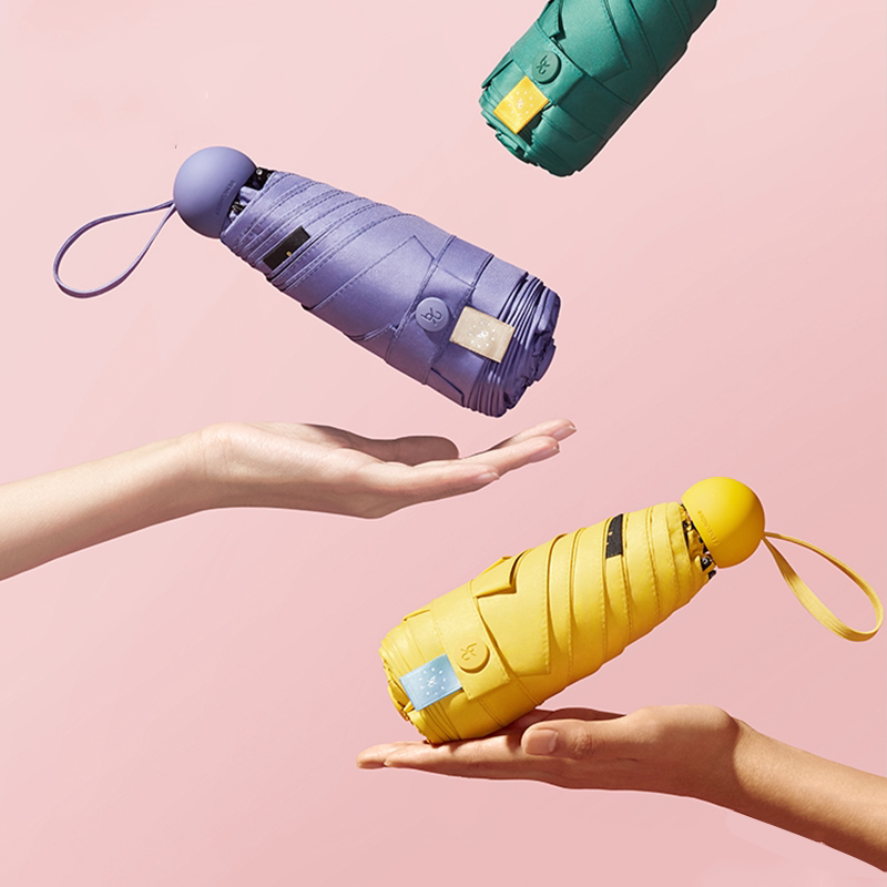 Banana Lower Capsule Shading Beach Umbrella Sun Protection Five Fold Umbrella Women Sunny and rain Dual-use small portable charred under sunny Umbrella