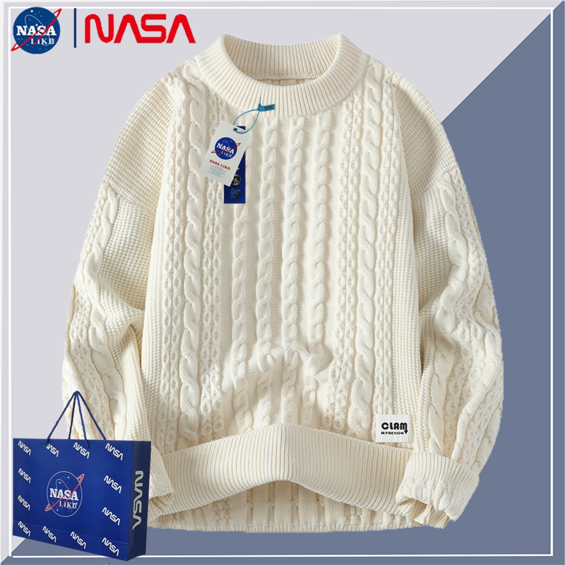 Nasa Co-Branded Round-Neck Cable Knit Sweater for Men and Women, Thickened for Autumn and Winter, Warm Knitwear, Loose Casual Versatile Top Nasa Co-Branded Round-Neck Cable Knit Sweater for Men and Women, Thickened for Autumn and Winter, Warm Knitwear, Loose Casual Versatile Top