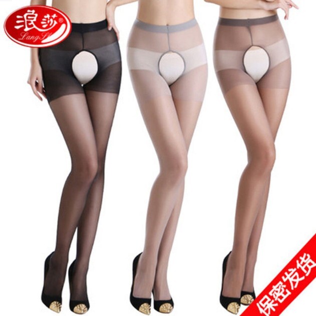 Langsha open stockings to avoid taking off ultra-thin summer hot sexy open crotch pantyhose women try anti-hook fun Kuyu