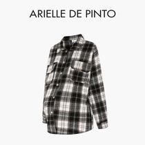 French ARIELLE DE PINTO Pregnancy Woman Fitting 2024 Spring Lazy Wind Medium Long checkered jacket