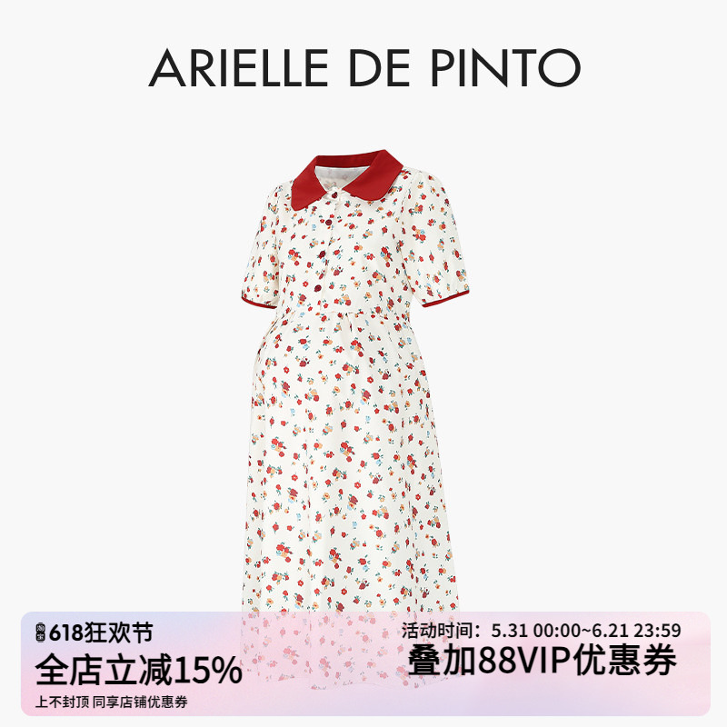 French Arielle De Pinto Maternity Wear Summer New Style Sweet Age-Reducing Doll Collar Floral Dress for Women