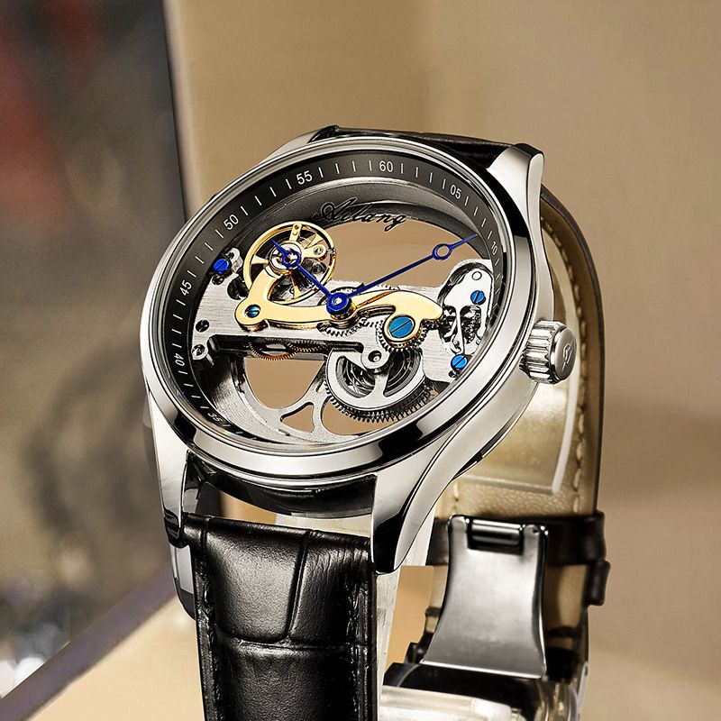 Official Genuine Ailang New Model Fully Automatic Skeleton Mechanical Watch for Men, Korean Style Fashionable Waterproof Men's Mechanical Watch Trend