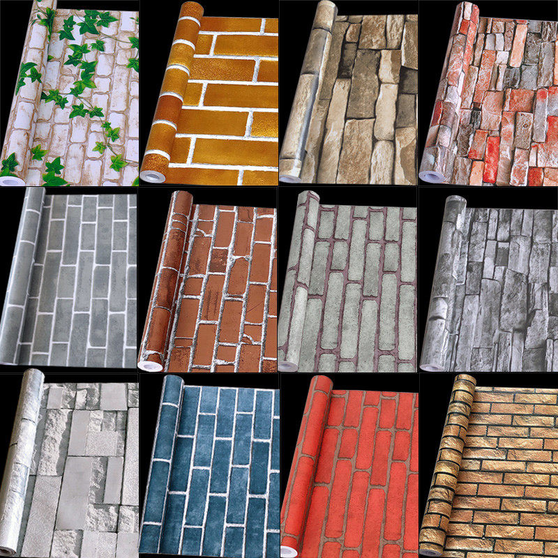 Hotel Wallpaper Self-Adhesive Waterproof Moisture-Proof Washable Restaurant Shop Furnishing Dining Room Door Face Imitation Brick-and-mortar Wallpaper Dormitory