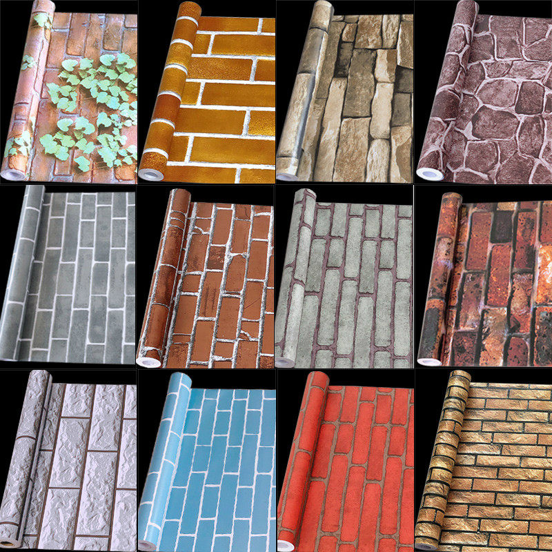 Store brick wallpaper self-adhesive waterproof moisture-proof background wall Net red hotel wall skirt barber shop barbecue shop wallpaper
