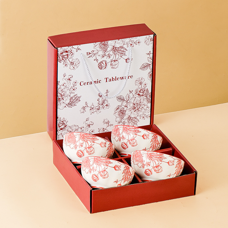 Corporate Annual Meeting Event Souvenirs, Vintage Red Rose Ceramic Tableware Gift Box, Gift Set for Employees and Customers, Bowl, Chopsticks, and Spoon Set Corporate Annual Meeting Event Souvenirs, Vintage Red Rose Ceramic Tableware Gift Box, Gift Set for Employees and Customers, Bowl, Chopsticks, and Spoon Set