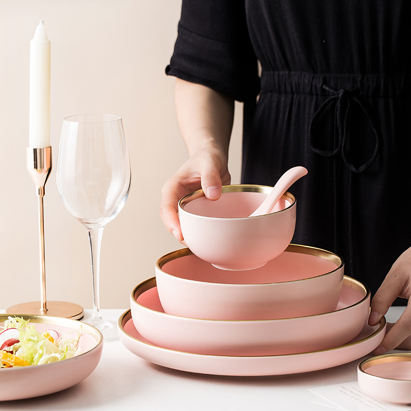 Nordic light key-2 luxury dishes suit your job home pink ceramic creative Japanese web celebrity combination up phnom penh dishes