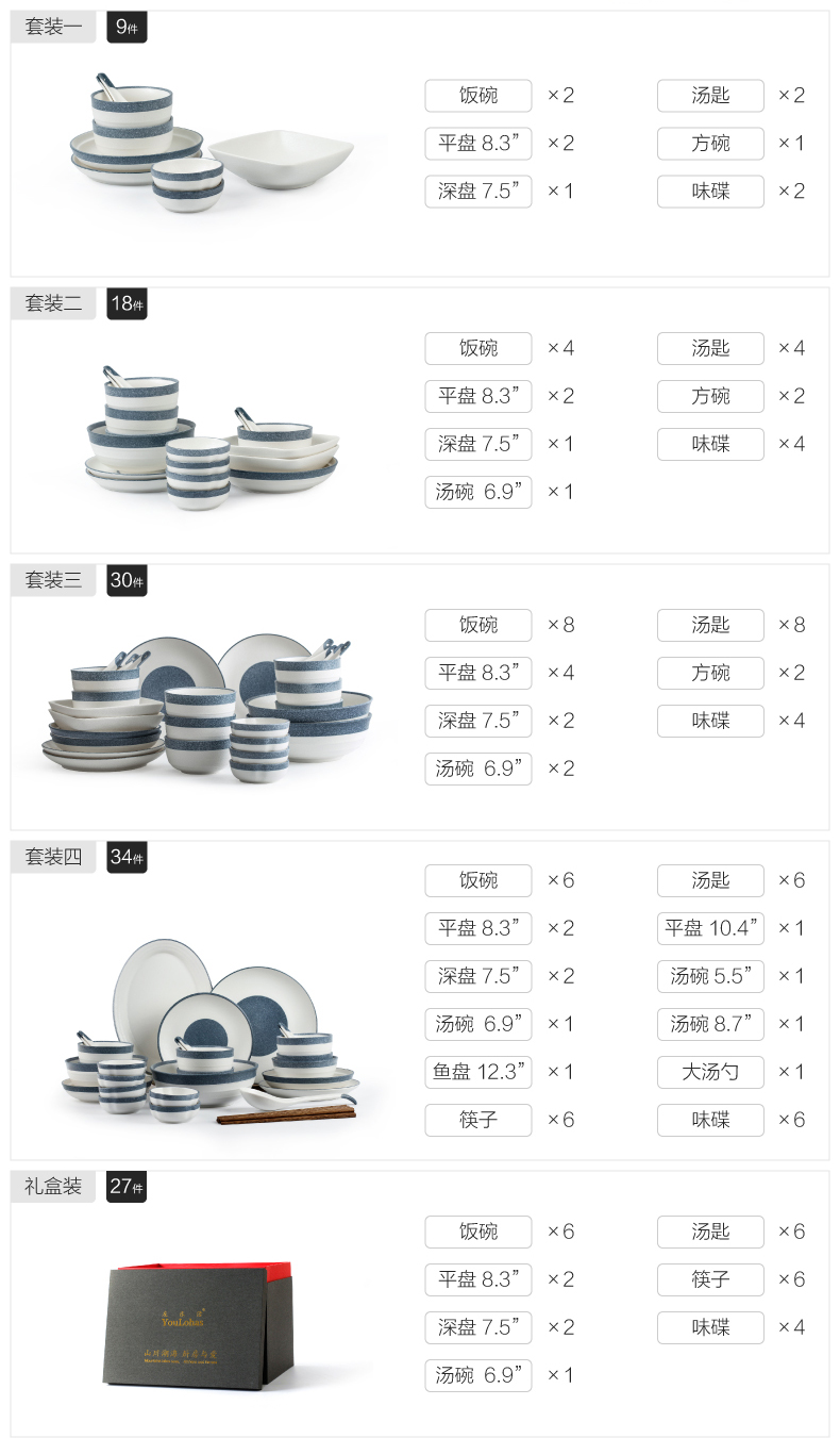Dishes suit combination 4 retro household Japanese creative Dishes to eat bowl ins ceramic bowl chopsticks tableware web celebrity