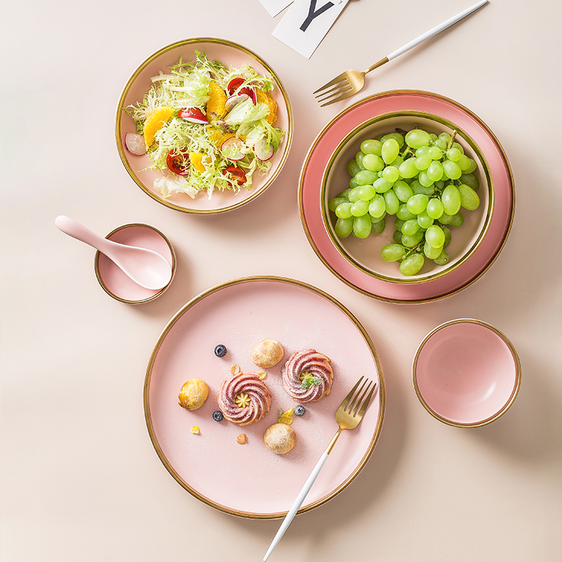 Nordic light key-2 luxury dishes suit your job home pink ceramic creative Japanese web celebrity combination up phnom penh dishes