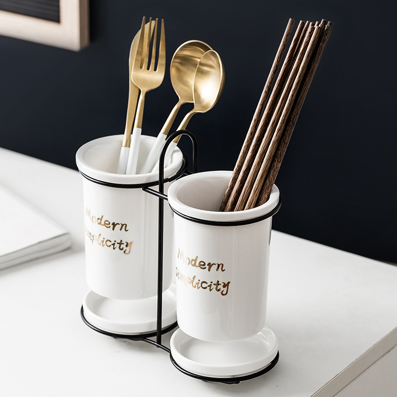 The Nordic multi - function receive tube of household ceramics chopsticks chopsticks box kitchen binocular chopsticks shelf drop box