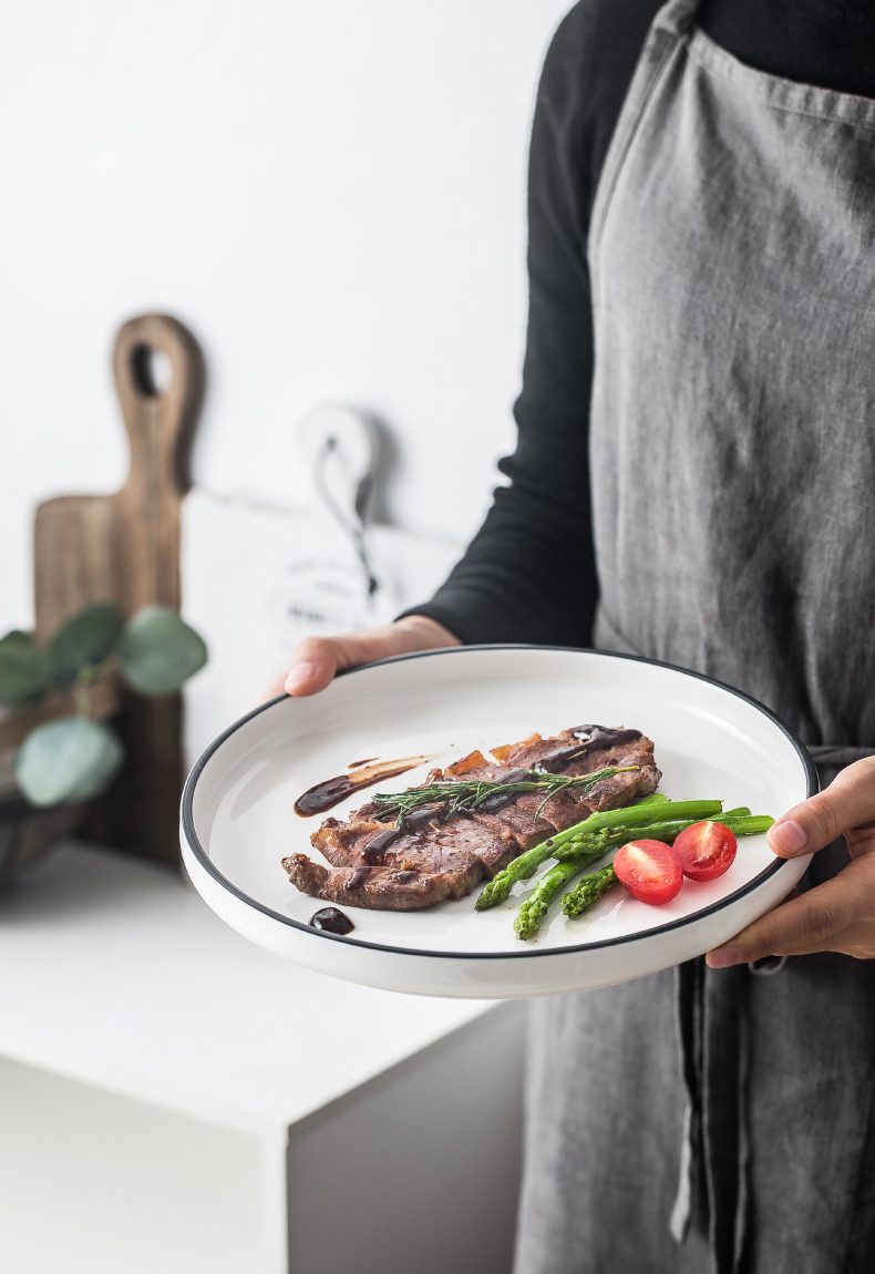 A full set of dinner plate ceramics steak rare plate of steak knife and fork suit household couples continental plate originality