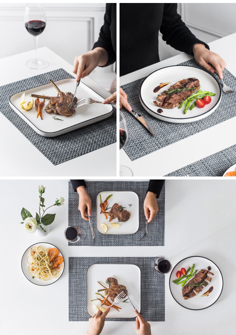 A full set of dinner plate ceramics steak rare plate of steak knife and fork suit household couples continental plate originality