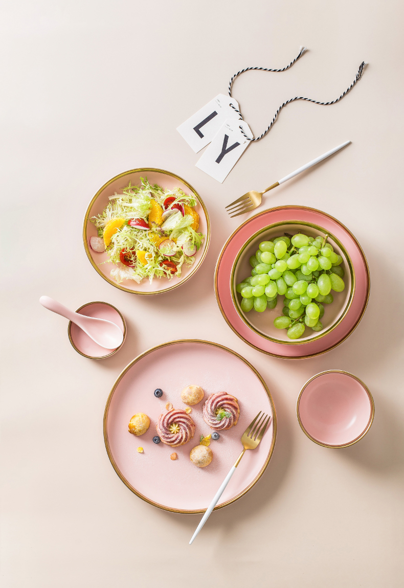 Nordic light key-2 luxury dishes suit your job home pink ceramic creative Japanese web celebrity combination up phnom penh dishes