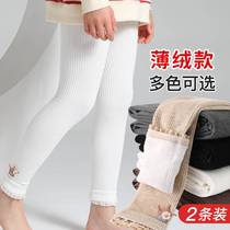 Childrens nine-point leggings for girls medium-thick autumn and winter plus velvet to keep warm medium-sized and large childrens spring and autumn thin trousers for outer wear western style
