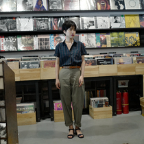 Petite game-dark green coffee linen cotton short-sleeved shirt