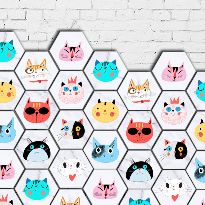 Nordic style hexagonal floor stickers Waterproof wear-resistant wall stickers Living room dining room powder room decoration hexagonal tile stickers