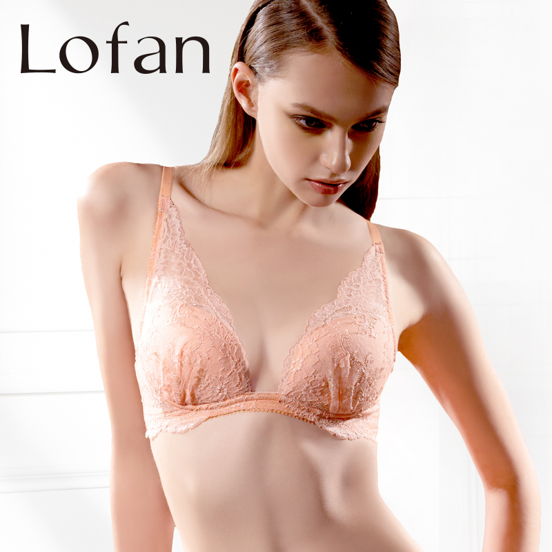 Lofan Comfortable Q Cotton Bra, Thin Style, Can Be Inserted with Pads, Ruffled Lace, Sexy Deep V, Wireless Bra 5143