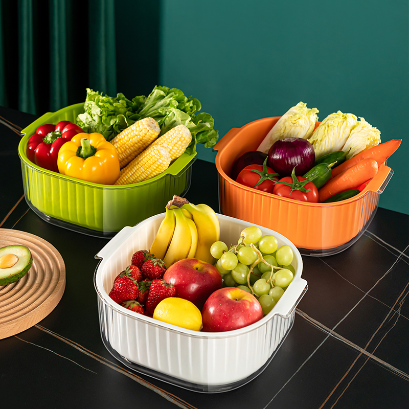 Double Layer Plastic Wash Basin Drain Basket Domestic Living Room Water Fruit Basket Kitchen Vegetable Basket Multifunction Wash Fruit Water Filtration Basket